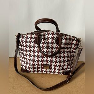 Dooney & Bourke Womens Houndstooth Saffiano Leather Crossbody Bag Domed Satchel